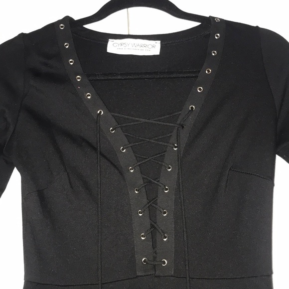 Black dress with cross string front. - Picture 2 of 3